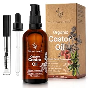 THE OGANICS® Bio Rizinusöl 100ml– 100% Rein & Kaltgepresst – Haaröl & Wimpernserum –Wimpern, Augenbrauen, Haare, Bart & Nägel –Vegan, Tierversuchsfrei– Castor Oil Glasflasche+Pumpe+Pipette+Mascara-set