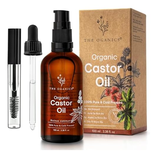 THE OGANICS® Aceite de Ricino Orgánico 50ml – 100% Puro, Natural & Prensado en Frío – Serum Cejas & Pestañas, Crecimiento Cabello, Barba & Uñas – Castor Oil– Botella de Vidrio + Bomba+ Kit de Rímel
