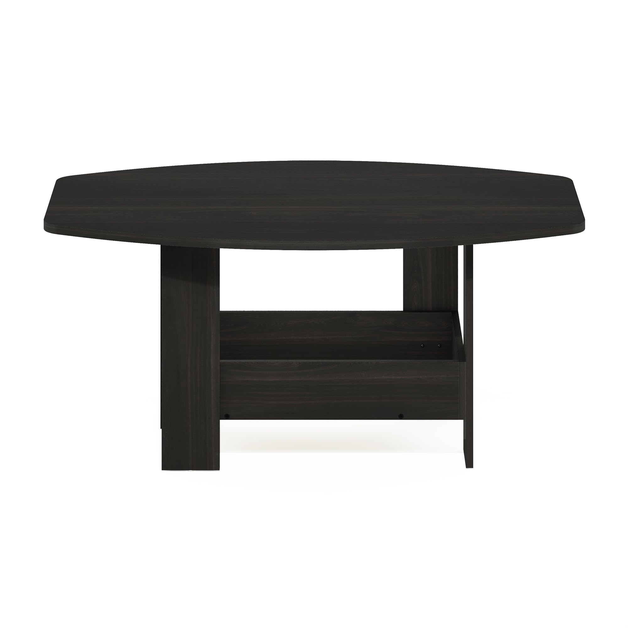 Furinno Simple Design Mesa de Centro de 2 Niveles con Estante Inferior; Mesa Auxiliar esquinera Redonda; para Sala, Dormitorio u Oficina en casa; Color Espresso