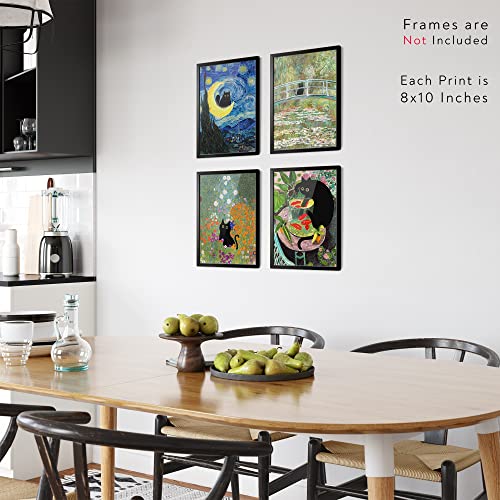 Funny Black Cat Wall Art Prints, Van Gogh, Matisse, Monet, Eclectic Aesthetic Decor, Unframed, 8X10 Inch #TOP3