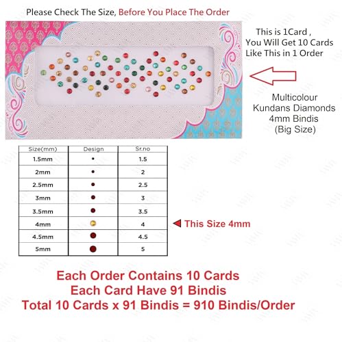 Image of VAMA Rhinestone Multi Color Crystal Stone Bindi kumkum Sticker Diamond Cut Kundan Multicolour bindiya Bindis Set for Women (10 Cards)