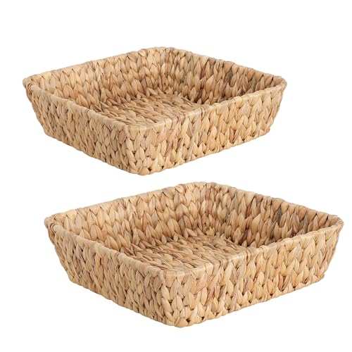 Small Wicker Basket Square 2 Pack, Small Rattan Basket Set for Gifts,Entryway Console,Tabletop,Office | Woven Wicker Decorative Desk Baskets for Organizing
