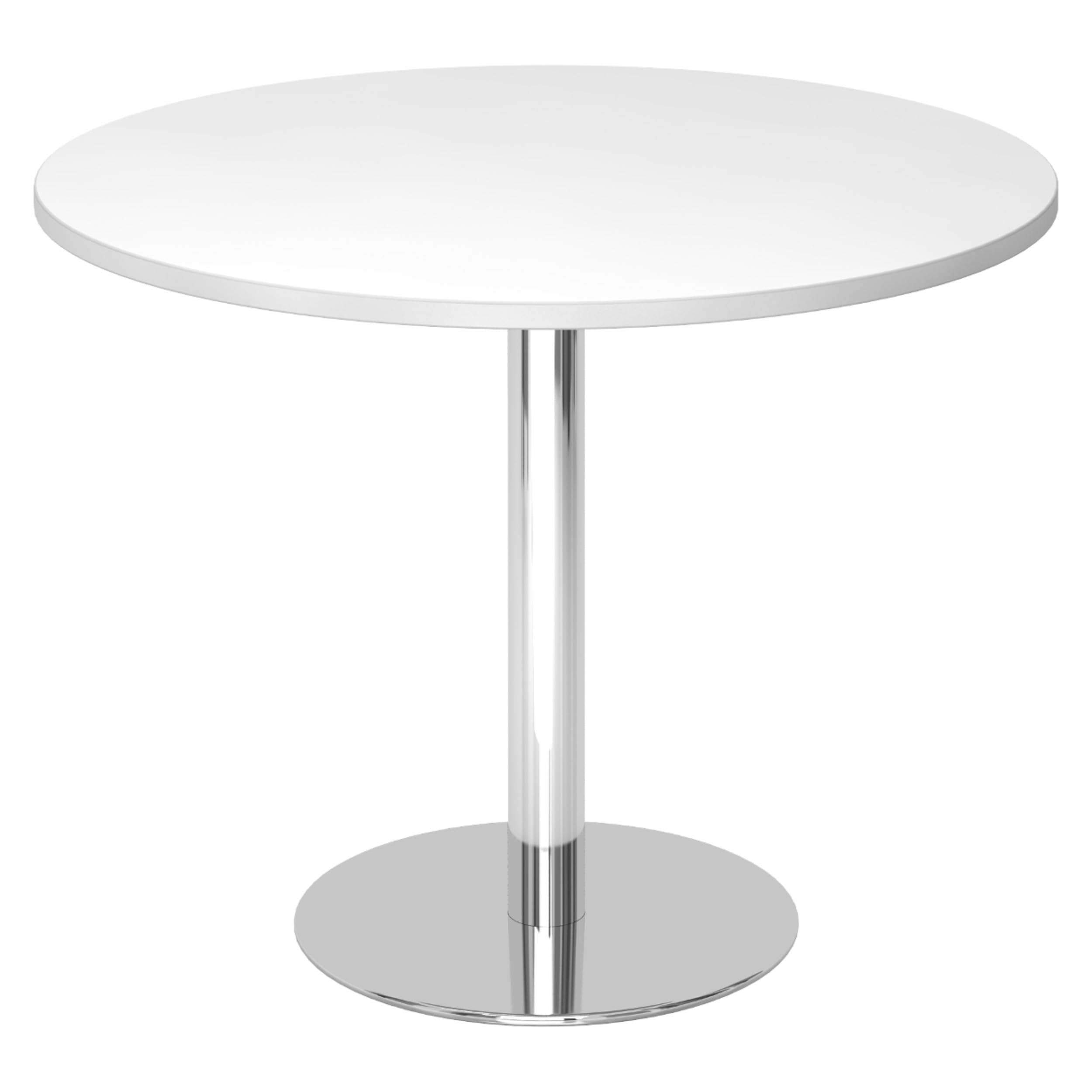 bümö Besprechungstisch, Esstisch klein, Tisch rund 100 cm - weißer Rundtisch für 2 Personen mit Holzplatte und chromierter Metallsäule