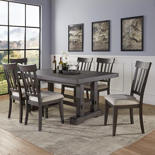 Steve Silver Furniture Napa 7pc Dining Table Set, 72'-90'-108' Table with 2-18' Leaf Extentions, w/ 6 100% Polyester Side Chairs, Twin Pedestal Table Base, Dining Room, 72' L x 42' W x 30.5' H, Brown