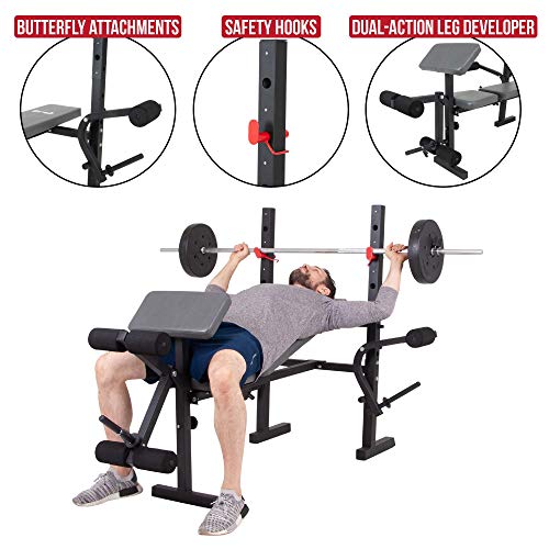 image for Body Champ Standard Weight Bench with Butterfly and Preacher Curl, Inc