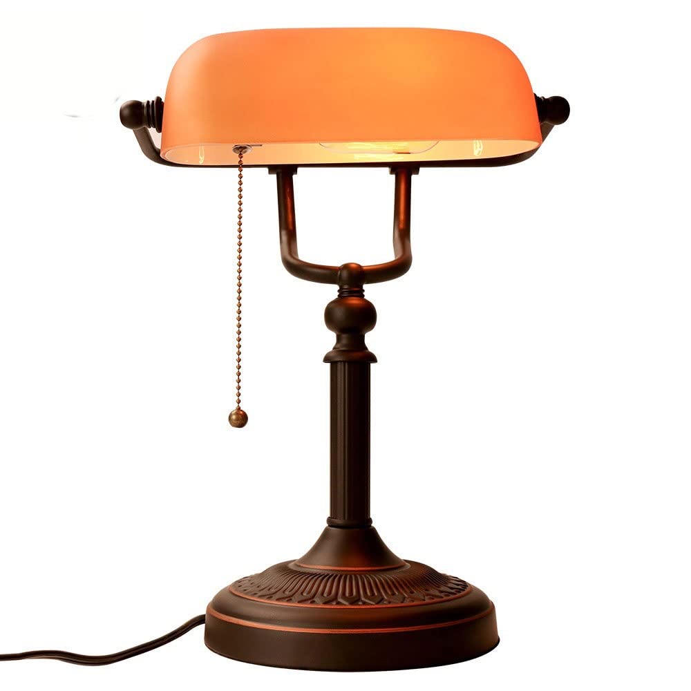Hong Yi Fei-Shop table lamp Retro Vintage Frosted Amber Glass Shade Table Lamp Living Room Bedroom Bedside Study Hetol Room Desk Lamp Desk Lamp (Body Color : Frosted amber)
