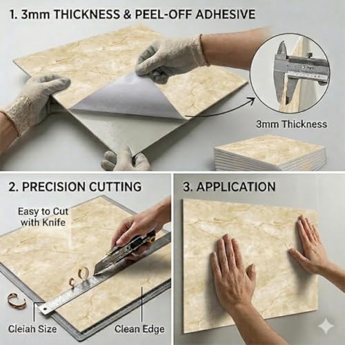 Image of WALLVEAR UV Marble Wall Panel 2x2 Ft PVC High Gloss Sheet, Pack of 8