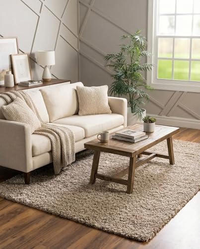 Rugs.com - Über Cozy Solid Shag Collection Rug – 5' x 8' Taupe Shag Rug Perfect for Bedrooms, Dining Rooms, Living Rooms