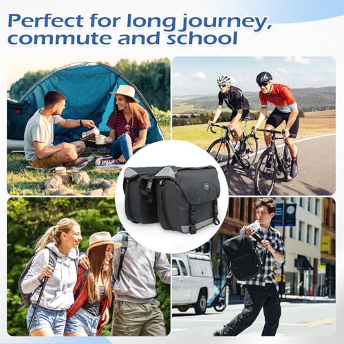 QYCHHJ Double Side Pannier Bags 25-35L Bike Rack Bags for Bicycles Rear Rack with Water-Resistant Zippers, Waterproof Bike Trunk Bag with Side Pockets Pannier Bag - Image 2