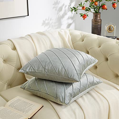 Image of GIGIZAZA Decorative Velvet Pillow Covers 20x20 , Set of 2 Silver Grey Sofa Couch Throw Pillows Covers Cases , Living Room Square Cushion Accent Stripe Covers