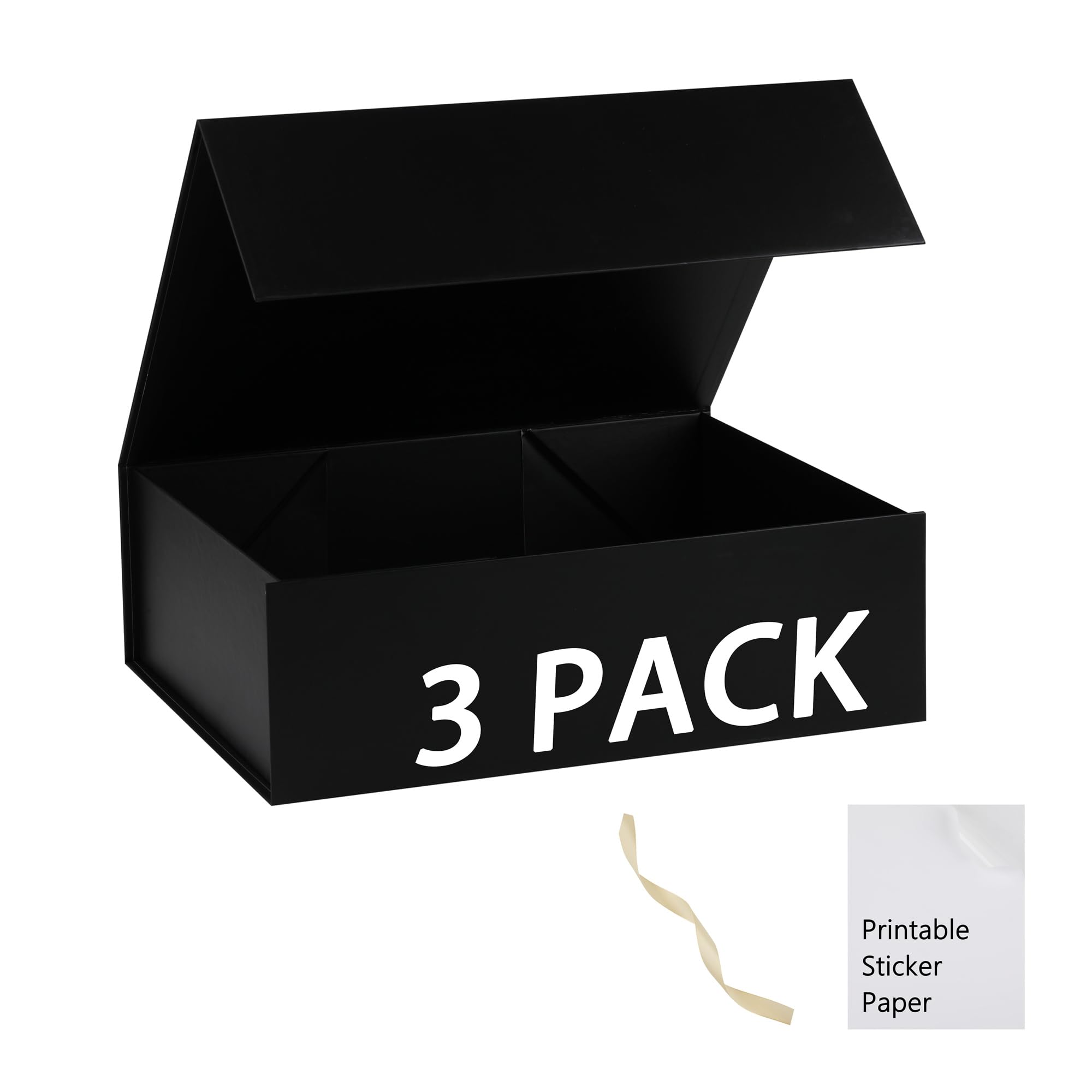 MUMUPACK Black Gift Box,19x16x6 Extra Large Gift Boxes With Lids For Presents Includes Ribbon And Diy Printable Sticker Paper,Bridesmaid Proposal Box,Magnetic Gift Box For Birthday,Wedding,Graduation