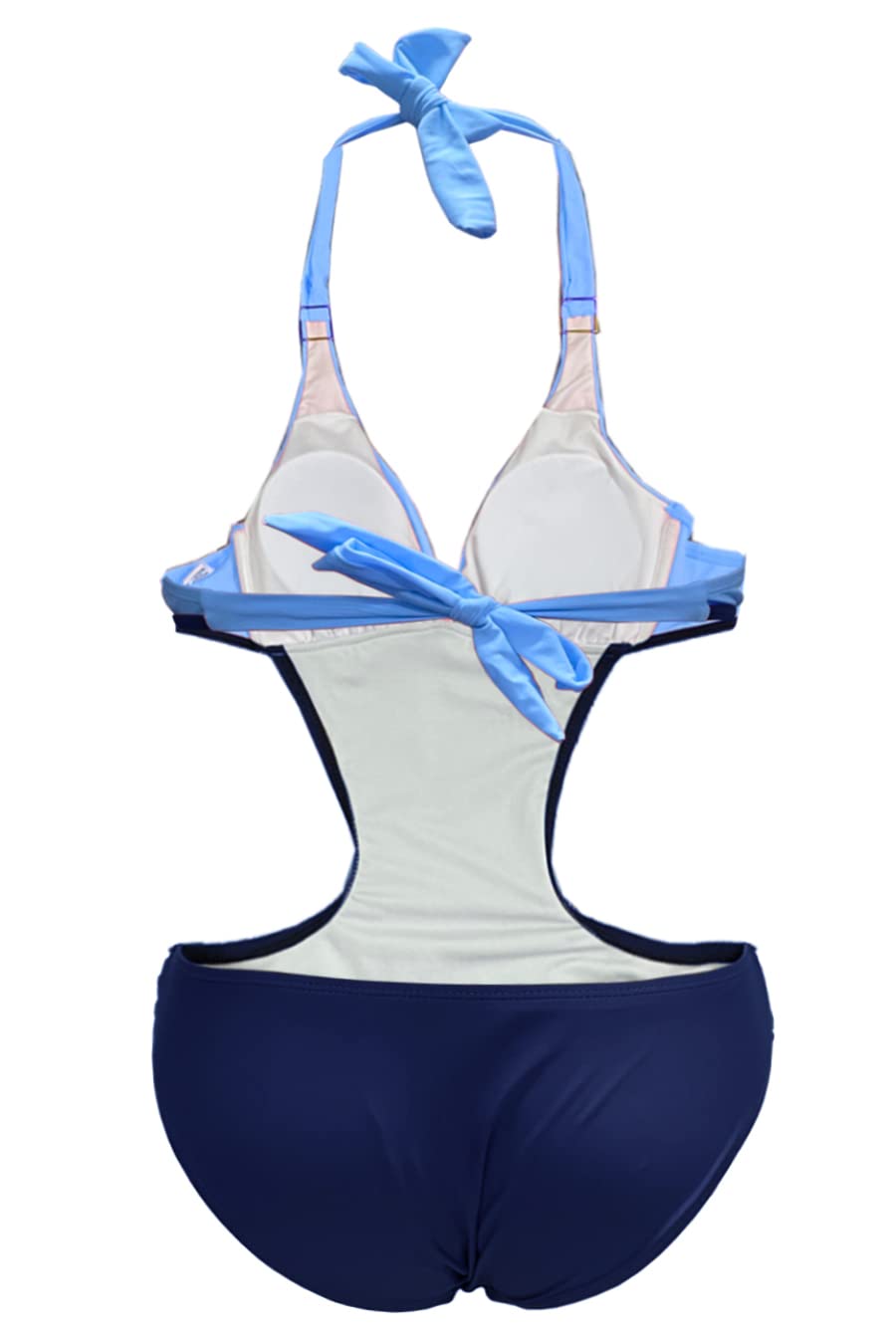 JFAN Damen Badeanzug V Ausschnitt Monokini Bauchkontrolle Bauchweg Einteilige Bademode Farbblock Swimsuit Halfter Rückenfrei Siamese Schwimmanzug Ferien