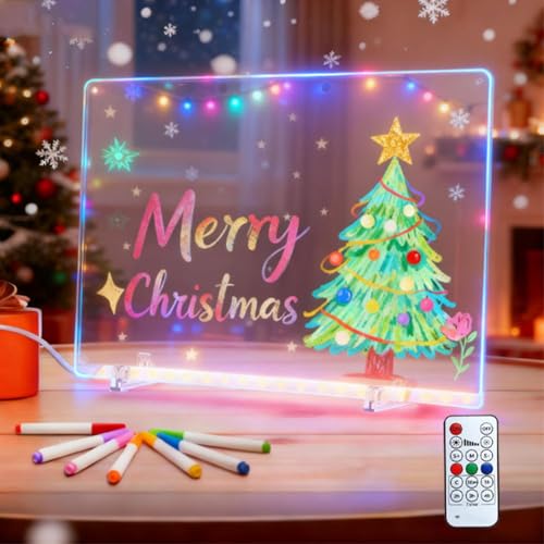 Lavagna a Led con Colori 4 Modalità, Lavagna da Disegno con 7 Penne Colorate, Gancio, Supporto, Lavagna Memo Riscrivibile Luminosa per Arredamento Casa e Ufficio 30x40cm