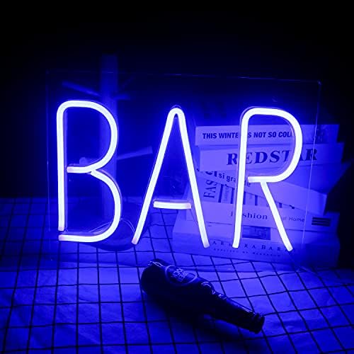 Blue Bar Neon Sign Led Acrylic Backboard Signs Big Neon Wall Sign USB Neon Light for Bar Hotel Indoor Gaming Room Cocktail Beer Party Christmas Wedding Sign
