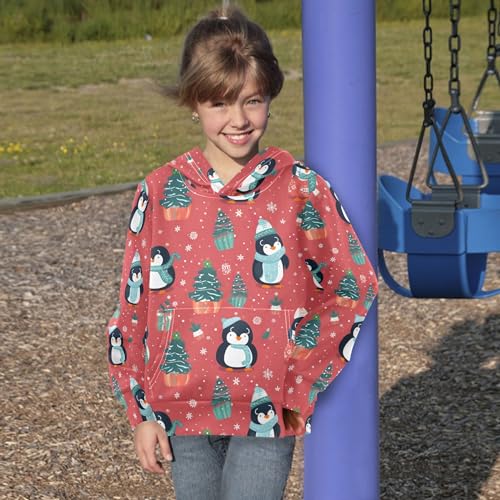 Kids Hoodies Sweaters Christmas Xmas Penguin Hooded Sweatshirts with Big Pockets for Boys Girls B04004274