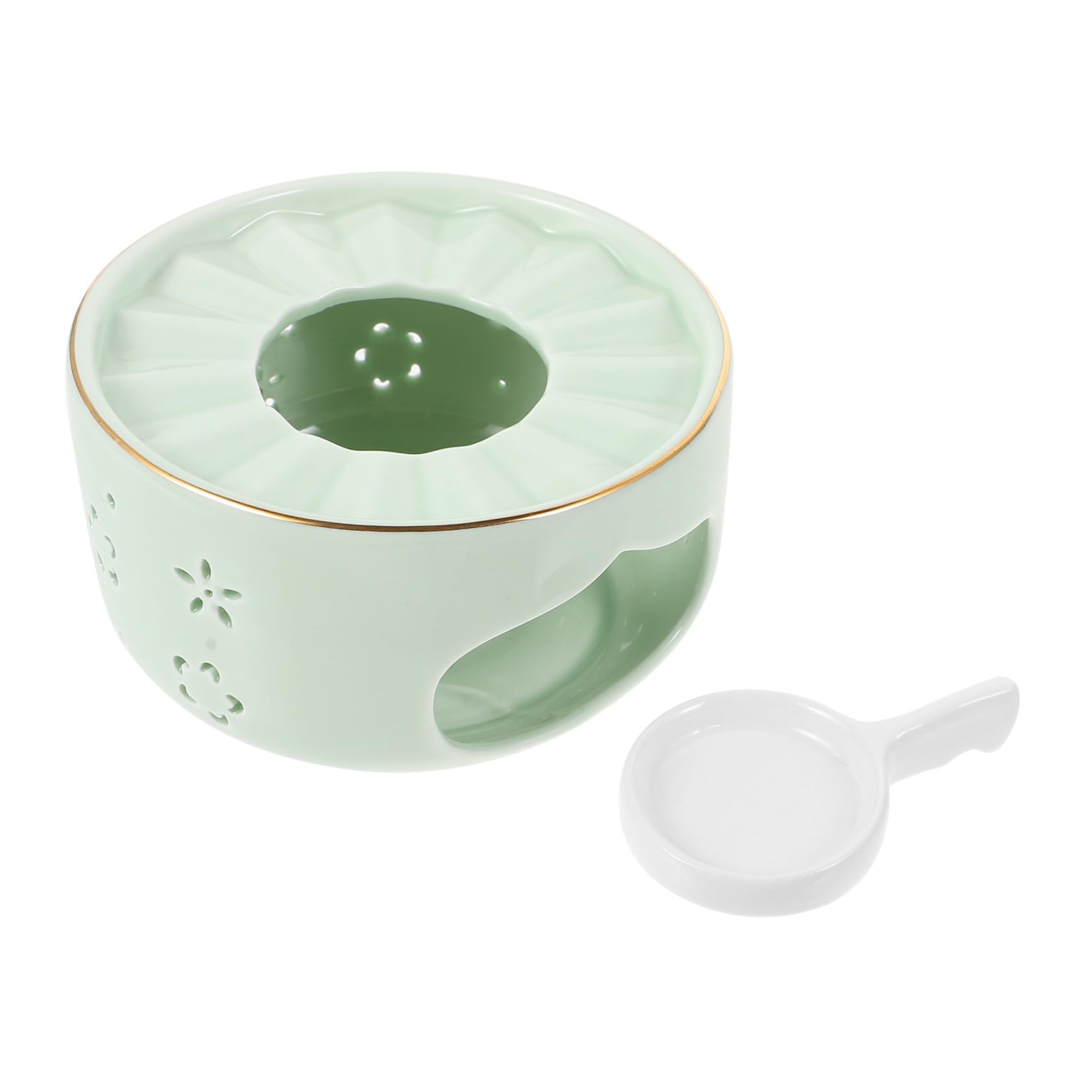 Calentador de Té Hueco de Cerámica Verde, Base para Tetera