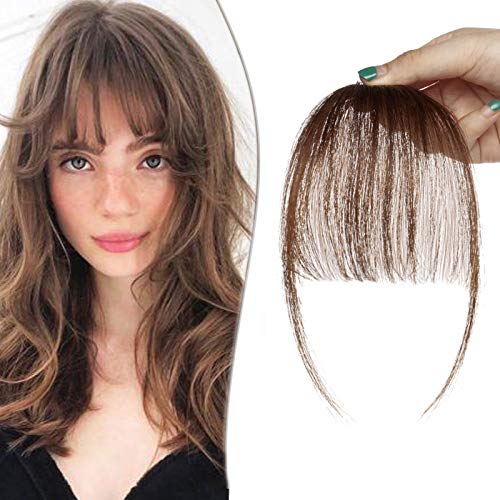 SEGO Flequillo Postizo Pelo Natural Clip [Ligero] #4 Castaño Chocolate Extensiones de Cabello 100% Remy Clip in Fringe Bangs (3g)