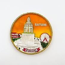 3D Resin Fridge Magnet, Batumi Georgia Souvenir, Oval Shape with Tower and Ferris Wheel Design, 7.5cm x 7.5cm