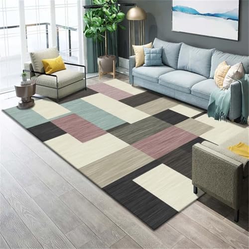 Tapis chambre garçon bleu 70x140 cm lavable et géométrique