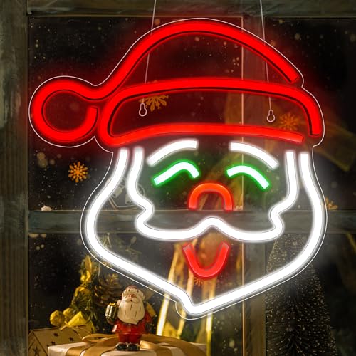 Ineonlife Santa Claus Neon Sign, Merry Christmas Led Light Up Sign, Neon Sign Christmas Bar for Wall Decor Acrylic Board Suitable for Party Indoor Bedroom(13.4' x 13.8' / USB POWER)