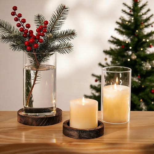 NUPTIO Portavelas rústico marrón: jarrones cilíndricos de cristal con base de...