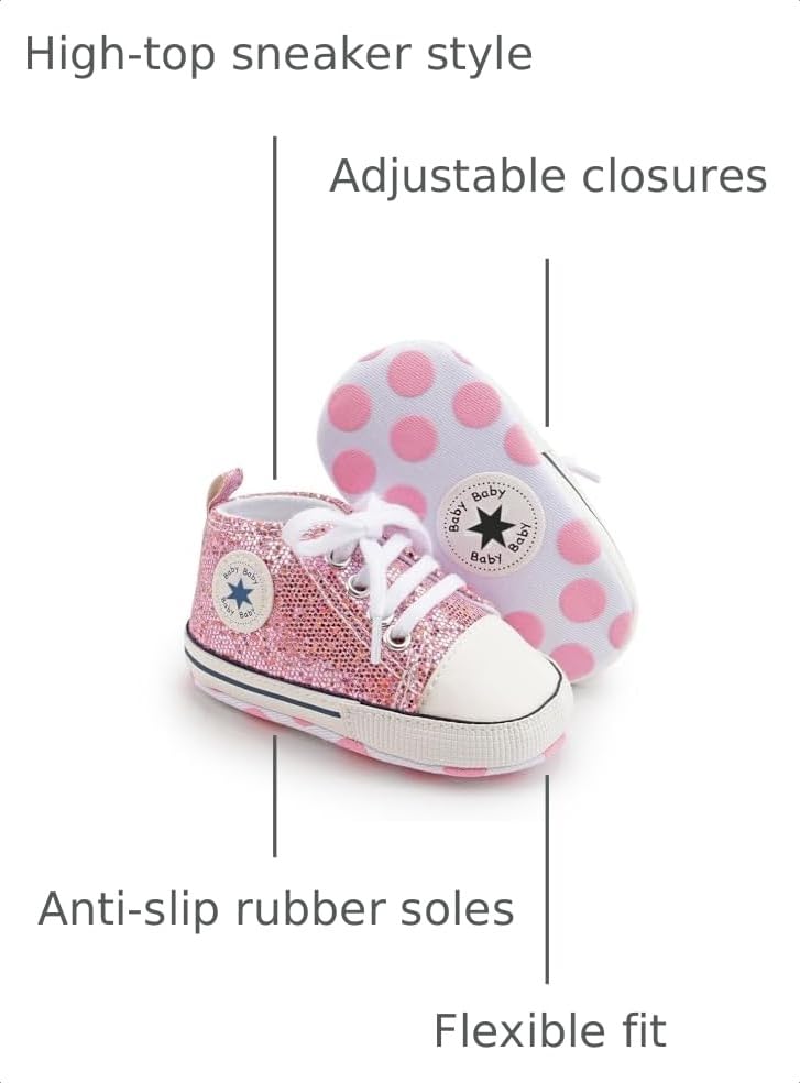 Image of Unisex Baby Boys Girls Shoes, Newborn Infant Non-Slip Canvas Denim High Top Sneakers, Toddler First Walkers Shoes