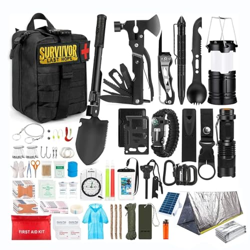 Kit di Sopravvivenza Avanzato – Kit di Emergenza con 20 Strumenti Multifunzione e Più di 60 Articoli di Primo Soccorso – Estremamente Completo – Pratico - Leggero - (Z1)