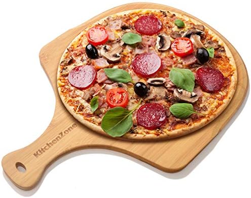 Kitchen Zone Bamboo Pizza Peel, Durable Wooden Pizza Board with Handle to Use as Serving Tray, Cutting Board