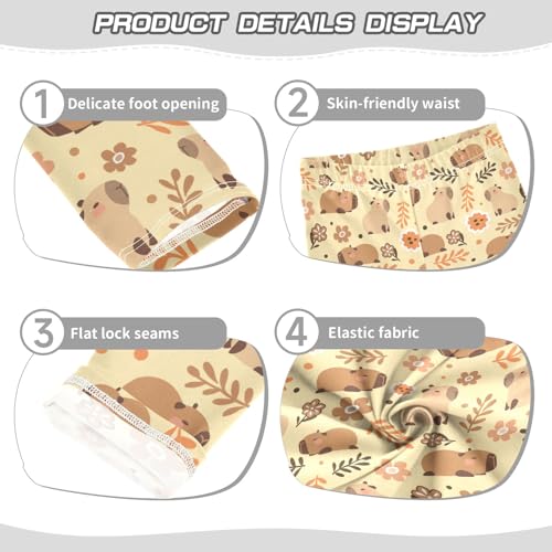 Cute Capybara Orange Flowers Girls Leggings Soft Comfortable Athletic Leggings Dancing Pants for 4-10 Years3