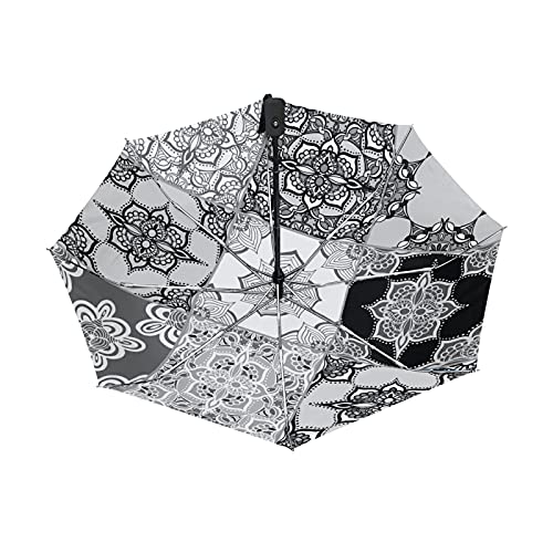 Parapluie pliable automatique résistant au vent et aux UV à motif tribal noir