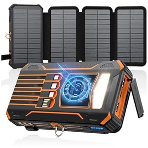 SOARAISE Solar Charger Power Bank – 48000mAh Wireless Portable Charger Built-in 4 Cables and 4 Solar Panels, PD QC 3.0 Fast Charging USB C Battery Pack with Flashlight for Camping Travel