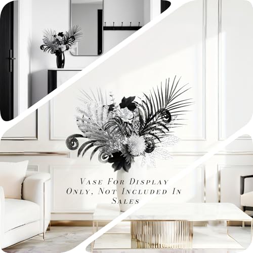 Image of Luxurious Black Silver Artificial Flowers,17-Inch Modern Gothic Bouquet | Dark Academic,Lndustrial Style Aesthetics,for Home Decoration,Elegant Wedding,Table Centerpiece,Theme Party,Vase Not Included