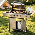 LazySunsets 49000 BTU Stainless Steel Gas Grill, 4-Burner Propane Gas Grill with Side Burner, Cast Iron Cooking Grates & Side Shelves for Patio Backyard Camping