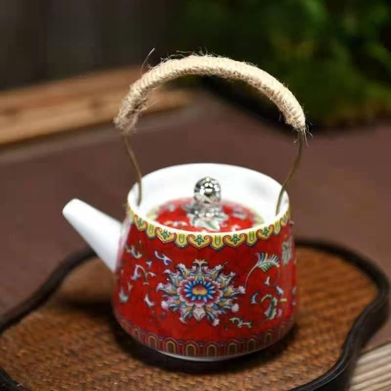 Set da tè in ceramica, set da teiera in ceramica, bollitore per tè in foglie, tazza da viaggio, teiera da tè con coperchio, set da teiera in ceramica, teiera in porcellana con coperchio (rosso)