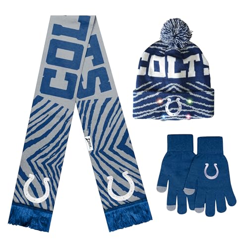 FOCO X Zubaz NFL Collab 3 Pack Glove Scarf & Hat Outdoor Winter Set, Indianapolis Colts