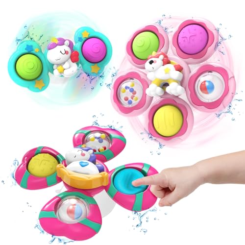 Image of 3PCS Suction Cup Fidget Spinner for Babies,Toddler Bath Toys,Airplane Car Travel Table & Window Sensory Toys for Toddlers,1 2 Year Old Girl Boy Birthday Gifts