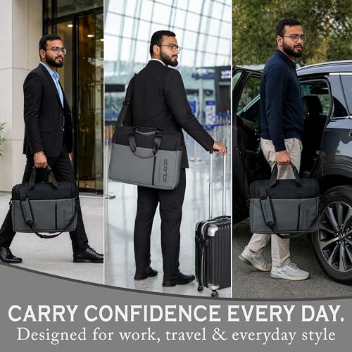 Image of Storite Premium Large Laptop Messenger Bag 17 Inch (Grey & Black) | Water Resistant, With Tablet Compartment, Multi Organizer Sections, Professional Shoulder Bag (43 x 37 x 10 Cm)