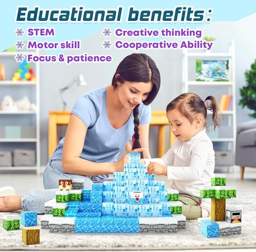 Image of Magnetic Blocks-Build Mine Magnet World Ice Edition, Magnetic Tiles Building Kids Toys for Girls Age 3 5 7 8 Princess STEM Sensory Kids Games Toddler Toys for 3+ Years Old Girls & Boys Birthday Gifts