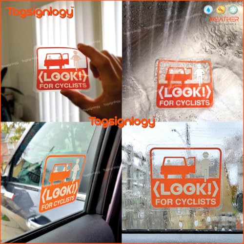 Image of (2 pcs) Look For Cyclists Bicycle Safety Notes for Passenger & Driver UB LY Taxi Car Service Caution Sign Transparent UV Weatherproof Waterproof Clear Vinyl Stickers