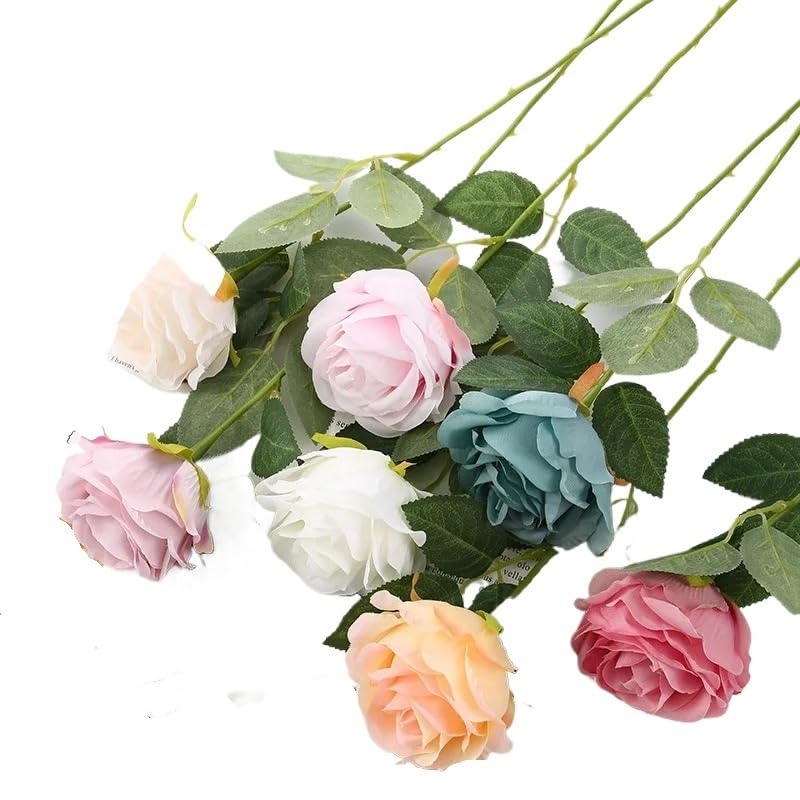 Fiori Artificiali,Fiori Artificiali di Bouquet Fiori artificiali di seta rosa lungo ramo bouquet for la decorazione domestica di nozze piante finte ghirlande fai da te accessori(Champagne Pink,11PCS)