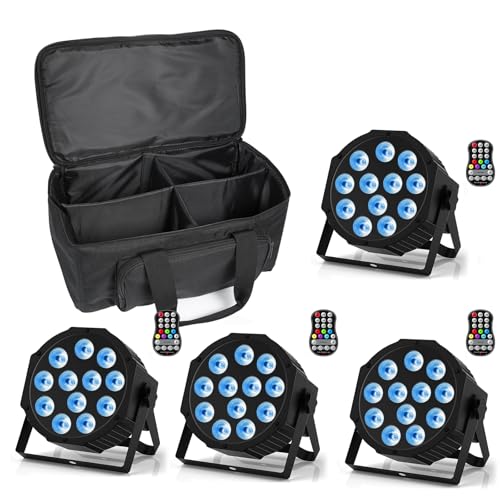 Erreyht 4 PCS RGBW Rechargeable Par LED avec Sac, Sans Fil 12 LED Batterie Par Lumière avec Télécommande et Timing, Éclairage de Scène Par 4-15 Heures...