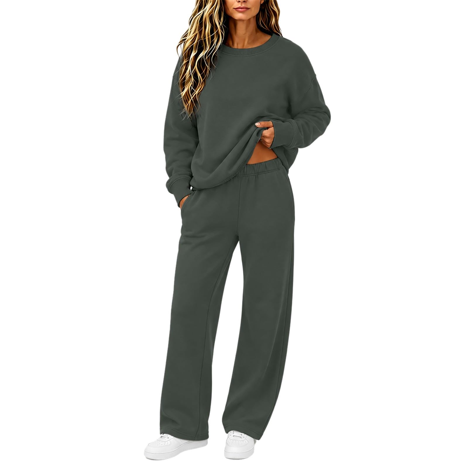 Completo Fitness Donna 2 Pezzi Completi Palestra Manica Lunga Girocollo Tuta Da Ginnastica Completo Sportiva Elegante Set Top E Pantaloni a Gamba Larga Tute Per Jogging Yoga Fitness Da Casa Autunno