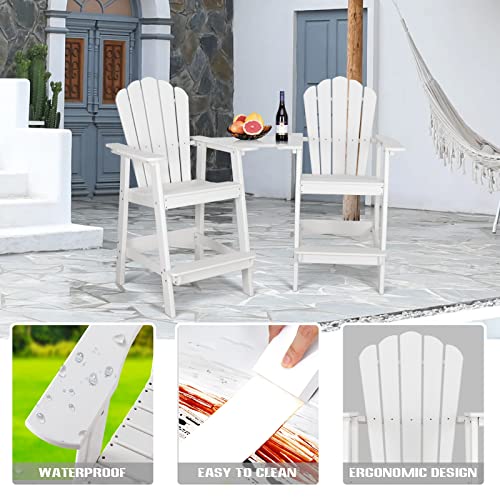 Anbuy Balcony Chair Tall Adirondack Chair Set Of 2 Outdoor Adirondack Barstools With Connecting Tray - Patio Stools Weather Resistant For Deck Balcony Pool Backyard, White #TOP2