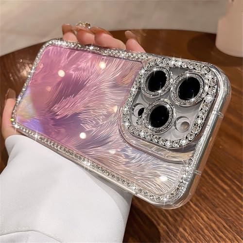 Coque iPhone 13 Pro Rose avec protection d'objectif et coque arrière acrylique effet diamant luxe