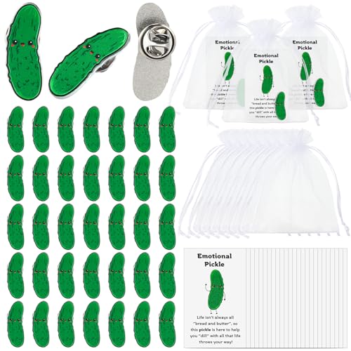 Image of Landical Inspirational Cucumber Christmas Appreciation Gift with Lapel Pins Funny Card and Bag for Friends Coworkers Employee