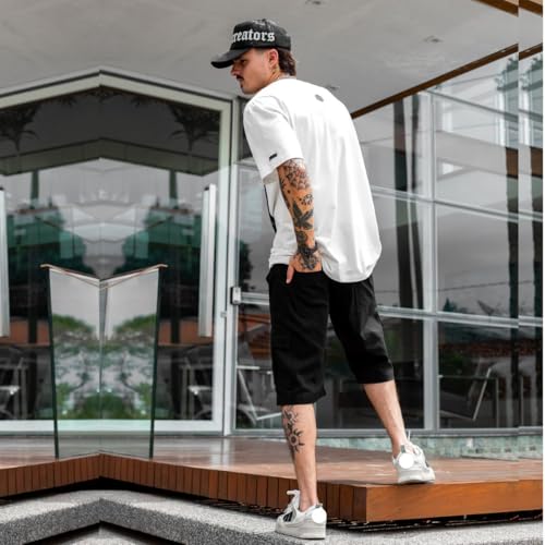 Bermuda Cargo Masculina Short Com 6 Bolsos Sarja Algodão Lisa (BR, Alfa, GG, Regular, Regular, Preto