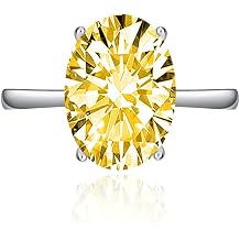 FLYYQMIAO 3CT 925 Sterling Silver Engagement Rings Oval Cut Solitaire Cubic Zirconia CZ Promise Adjustable Rings for Her Wedding Bands for Women Simulated Diamond Birthstone Open RingsYellow