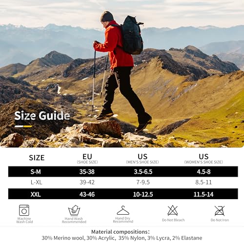 CAMBIVO Calcetines Antiampollas Senderismo 2 o 3 Pares, Lana Merino Medias Deporte para Mujer Hombre, Calcetines Trabajo Transpirable para Trail Running, Trekking, Camping, Ciclismo, Gruesos y Cálido - imagen 7