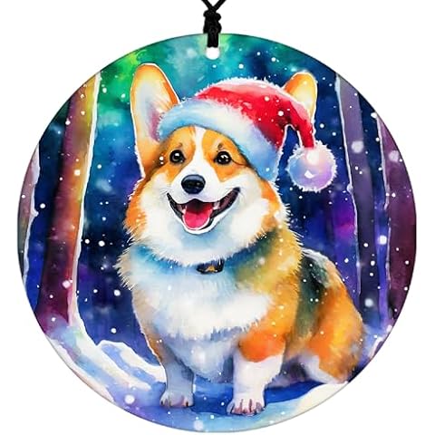 Corgi Christmas Ornament - Watercolor Theme With Snow, Santa Cap and Northern Lights - 2024 Acrylic Ornaments For Tree - Dog Gifts and Holiday Home Decor Cover