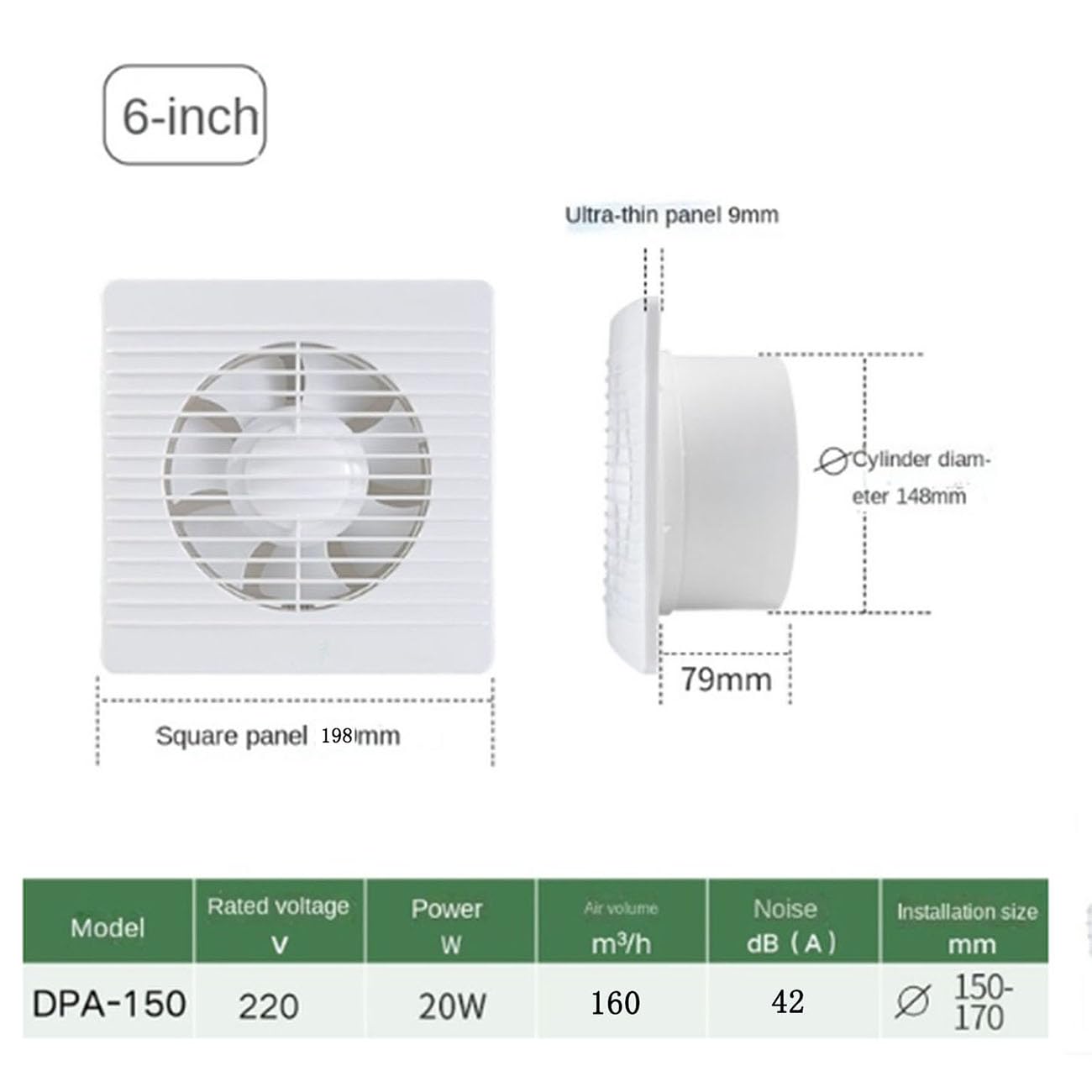 ICEMOB Extractor Baño Silencioso,Ventilador Extractor De Aire con Válvula De Retención,1250 RPM Extractor Cocina,para Cocina,Inodoro, Oficina,Invernadero,Garaje,6 Inches